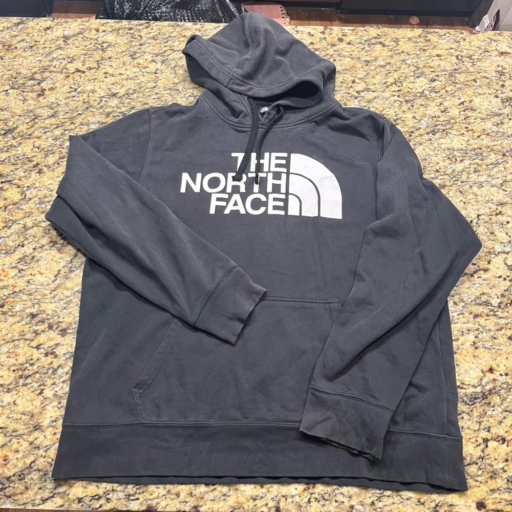 The North Face Mens Half Dome Hoodie‎ Black Distressed Pullover Sweatshirt Large